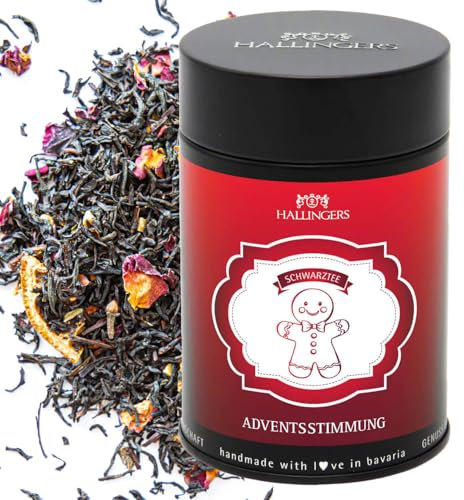 Hallingers Adventsstimmung - Weihnachtlicher loser Schwarz-Tee mit Mandel, Orange & Nelke Geschenk zu Advent & Weihnachten (Dose) - Geschenkideen Weihnachten & Geschenke Adventskalender | Genesung Sil