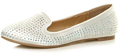 AJVANI Flat Diamante Wedding Evening Ballerina Pumps Shoes Size 6 39 Ivory