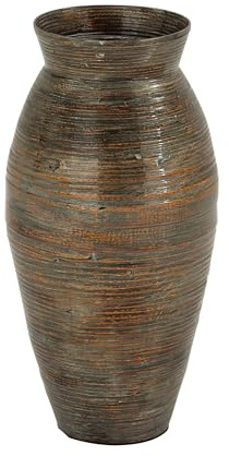 Deco 79 Bamboo Wood Decorative Vase Textured Centerpiece Vase with Lacquer, Vase for Home Decoration 10 x 10 x 20, Brown