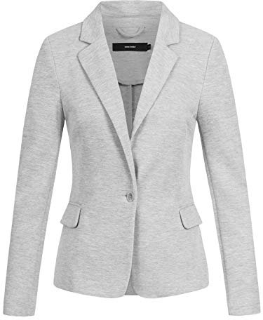 VERO MODA Vmjulia LS Blazer Dnm Noos, Chaqueta de Traje Mujer, Gris (Light Grey Melange Light Melange), 38 (Talla del Fabricante: 36)