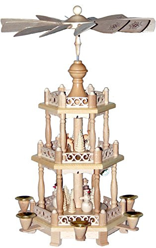 Alexander Taron Importer 16798 Richard Glaesser 3 Tiers Decorative Pyramid with Snowmen and Deer, 18.5 x 11 x 11