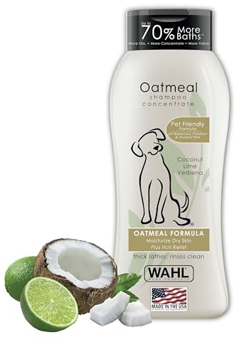 Wahl USA Dry Skin & Itch Relief Pet Shampoo for Dogs – Oatmeal Formula with Coconut Lime Verbena Scent & Pet Friendly Formula, 24 Oz - Model 820004A