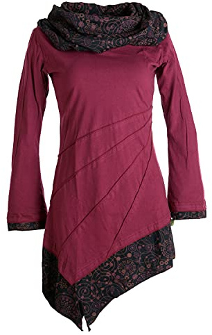 Vishes - Alternative Bekleidung - Asymmetrisches Kleid aus Baumwolle mit Schalkragen dunkelrot 40 (L)