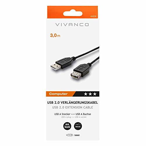 Vivanco USB 2.0 Verlängerung USB A-Stecker / USB A-Kupplung 3,0m schwarz