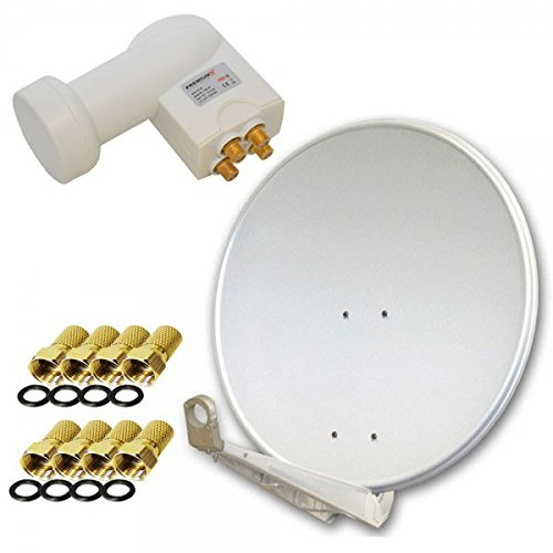 Premium X DELUXE85 Aluminium Hellgrau 85cm Antenne Digital SAT Schüssel Spiegel HDTV HD 3D 4K + PremiumX LNB Quad 0,1dB Weiß Quattro Switch + 8X F-Stecker