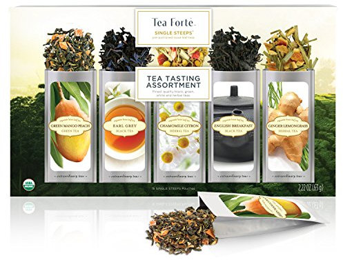 Tea Forté SINGLE STEEPS Campionario classico di tè in foglie, 15 varietà in bustine monoporzione – Tè verde, tè alle erbe, tè nero