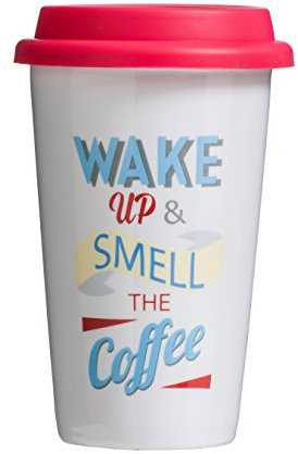 Premier Wake up Reisebecher, Porzellan, Silikon, Doppelwand, 330ml