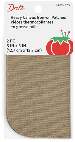 Dritz Heavy Canvas Iron-On Patches, 5 x 5-Inch, 2 Count, Stone