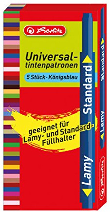 herlitz Universalpatronen 5er Blau – Tintenpatronen für Standard-Füllhalter & Lamy, königsblau