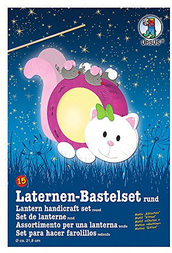 Ursus 18700015 - Laternen Bastelset Kätzchen, ca. 21,8 x 31 x 10,3 cm, Durchmesser ca. 21,8 cm, zum Selbstgestalten, ideal für den nächsten Laternenlauf, Kinderfeste und Halloweenpartys