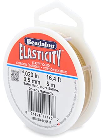 Beadalon 0.5 mm 5 m Elastcity, Satin Gold | Latex-Free Rubber Stretch Cord, Tangle-Free Spooled Design, Elastic Cord for Bracelet Making & Jewelry Crafts, Made in USA
