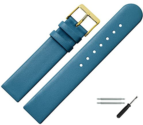 MARBURGER Uhrenarmband 14mm Leder Blau Gold - Montage Set 7611452000220
