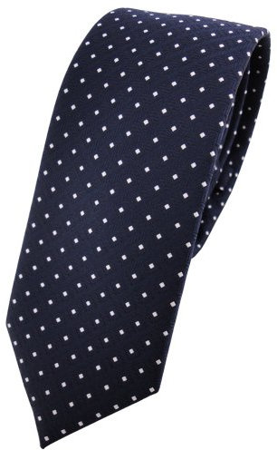 TigerTie - schmale Designer Krawatte in marine dunkelblau silberweiß gepunktet