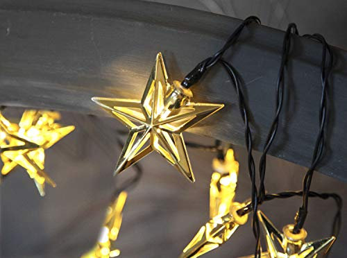Star Trading 728-71 LED-Lichterkette Metal Star 10 warmwhite LED, goldene Sterne, Länge ca. 1,35 m, Timer, Batterie, Sichtkarton