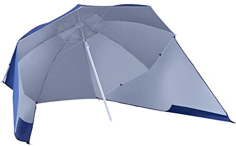 Outsunny 2m UV Protection Fishing Beach Umbrella Brolly Shelter w/Side Panel Tent, Carry Bag, Blue