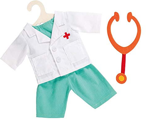 Heless 1653 - Bekleidungs-Set für Puppen, 4 teiliges Arzt-Outfit mit Hose, Hemd, Arztkittel und Stethoskop, Größe 28 - 35 cm