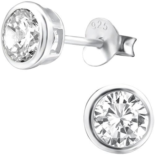 EYS JEWELRY Ohrstecker Damen rund 925 Sterling Silber Zirkonia kristall-weiß Damen-Ohrringe