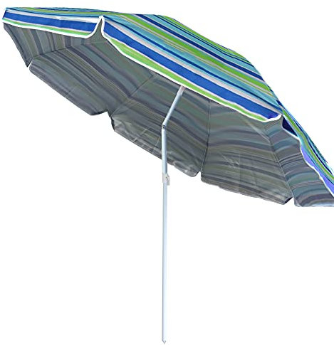 ELLUG gestreifter Sonnenschirm Marktschirm Sonnenschutz UV-Schutz UPF 50+ 180cm aus Stahl mit Kippfunktion höhenverstellbar Strandschirm Balkonschirm Gartenschirm (Grün)