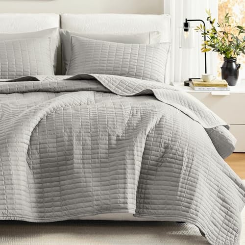 Comfort Spaces - CS14-0060 Kienna Quilt Coverlet Bedspread Ultra Soft Hypoallergenic All Season Lightweight Filling Stitched Bedding Set, King 104x90, Gray 2 Piece