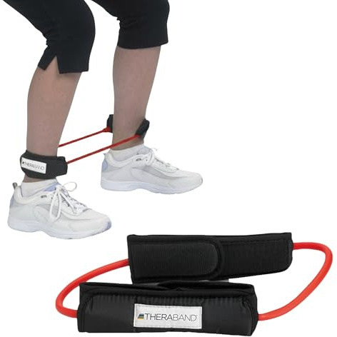 TheraBand Professional Latex Resistance Tubing with Padded Cuffs for Exercise, Physical Therapy, Lower Pilates, At-Home Workouts, and Rehab, Red, 30cm, Set of 2