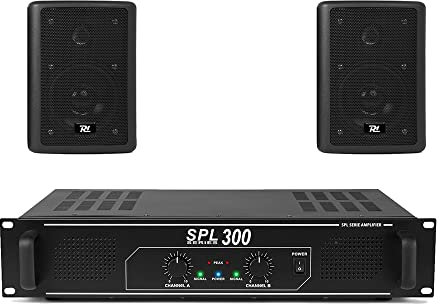 Skytec 2-Way HiFi Surround Sound Speaker System with SPL300 Stereo Amplifier & Speaker Cable Kit, Compact Home Cinema Audio Bundle, Wall-Mountable 75W Passive Speakers for TV & Music