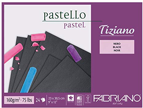 Honsell 46723305 - Fabriano Tiziano Pastellblock Schwarz, 23,0 x 30,5 cm, 24 Blatt, 160 g/m², hoch hadernhaltig, säurefrei und alterungsbeständig, griffige, raue Oberfläche