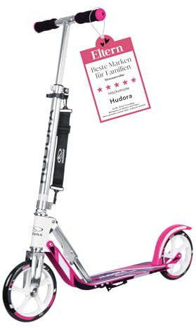 HUDORA BigWheel 205 Scooter - Stabiler Aluminium-Roller - Höhenjustierbarer & zusammenklappbarer Cityroller mit Ständer - Sportlicher Kinder- & Erwachsenenroller für bis zu 100kg - weiß/pink