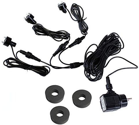 Arnusa Springbrunnen Beleuchtung 3er Set LED 10m Kabel + Netzteil Quellsteinbeleuchtung (Kalt-Weiß) Gartenbrunnen Springbrunnenbeleuchtung LED Ring Springbrunnenzubehör