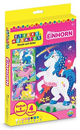 ORB Sticky Mosaic Glitzer Einhorn Mosaik Klebebilder Bastelset Kinder Geschenke für Mädchen & Jungen Moosgummi Aufkleber Beschäftigung Kindergeburtstag Geschenkideen Deko DIY basteln ab 5 Jahre