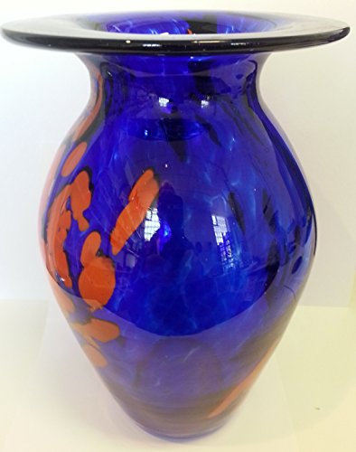 Oberstdorfer Glashütte Bodenvase bauchig große Glasvase blau orange Bunte Blumenvase farbiges Blumengefäß Tischdekoration mundgeblasen Höhe 24 cm