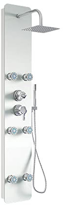 Home Deluxe - Duschpaneel - DIVE Weiß - Maße: 150 x 25 x 9 cm, Front: Glas, inkl. Tropenbrause und komplettem Zubehör