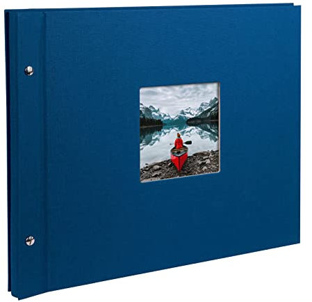 goldbuch 28895 Schraubalbum mit Fensterausschnitt, Bella Vista, 39 x 31 cm, Fotoalbum mit 40 weiße Seiten mit Pergamin-Trennblättern, Album erweiterbar, Fotobuch aus Leinen, Blau