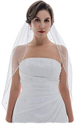 Venus Jewelry Strass Kristall Schleier für Damen Länge der Fingerspitze 36 Zoll Weiß