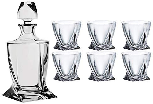 Bohemia Kristallin Cristal Quadro Whiseky-set, Whiskeygläser, Whiskeykaraffe, 6 Gläser, Karaffe 0.85 L Serie Quadro