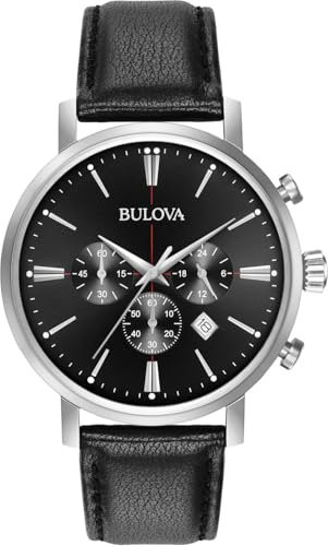 Bulova Classic Aerojet 96B262 - Herren Designer-Armbanduhr - Chronograph mit Armband aus Leder - Schwarz