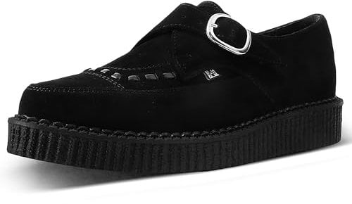 T.U.K. Pointed Creeper Monk Buckle - Scarpe da Uomo e Donna - Colore Camoscio Nero - Taglia EU38