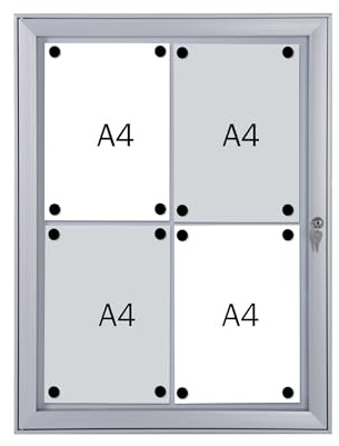FRANKEN Schaukasten Security - Feuerfest für den Innenbereich, Klapptür, 4x A4, 52,1 x 69,6 x 2,3 cm, Brandschutzklasse B1, magnetisch, mit Aluminiumrahmen zur Wandmontage, SKB4S