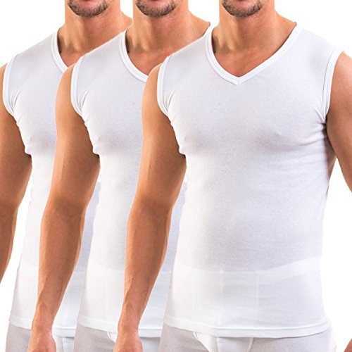 HERMO 3050 Lot de 3 Business Shirt Homme avec col V, Maillot de Corps en 100% Coton Biologique (Tank Top), Taille:5 (XL), Couleur:Blanc