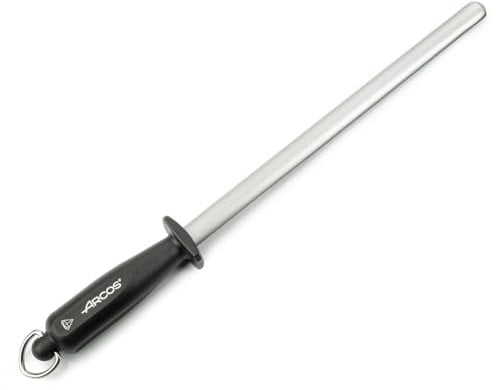 Arcos Chairas - Chaira Afilador Manual de Cuchillos - Cuerpo Ovalado de Acero al Carbono Recubierto de Diamante de 280 mm y 17 mm de diámetro - Mango Polipropileno Color Negro