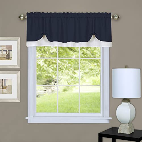 ACHIM Soft Darcy Curtain Valance, Navy & White, 58 x 14 in, Light Filtering