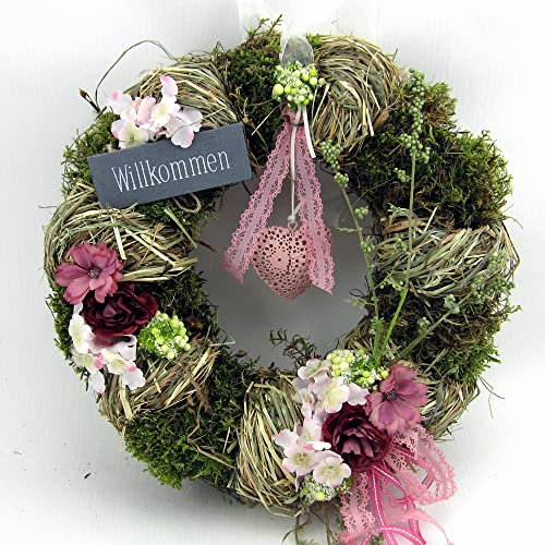 Türkranz Wandkranz Kranz rund mit Frühling Herz Rosa ø 28 cm Frühling - Sommer - Willkommensgruß 318