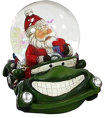 Kinder-Schneekugel, lustige Cars in grün, mit Weihnachtsmann, Maße H/B/Ø Kugel: ca. 7,5 x 5,5 cm/Ø 4,5 cm.
