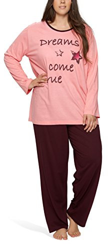 Moonline Plus - Pigiama da Donna Taglie Grandi (Taglie Forti XL - 4XL) con Stampa 'Dreams Come True', Colore:Rosa, Größe Textil:60/62