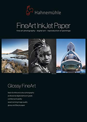 Hahnemühle 10641661 Digital FineArt Photo Rag Baryta Papier, 315 g/m², DIN A3+, 329 x 483 mm, weiß