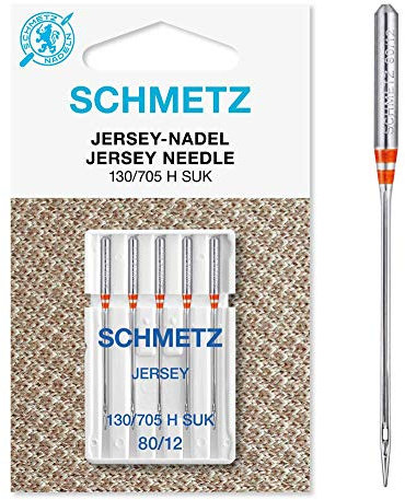 SCHMETZ | 5 Agujas para máquinas de coser | Jersey | 130/705 H SUK | Grosor 80/12