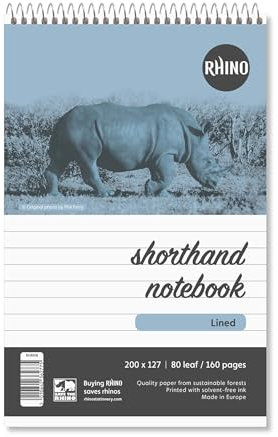 Rhino Shorthand Notebook, 160 Page / 8mm Lined Notepad, 1 Pack, Reporters Spiral Notebook, Wirebound Writing Pad