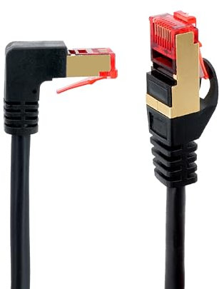 BIGtec LAN Kabel 1m 90 Grad gewinkelt Netzwerkkabel 90° Winkel gerade/oben schwarz doppelt geschirmt Premium Patchkabel Ethernet Gigabit RJ45 Stecker kompatibel zu CAT6 CAT6a CAT7 CAT7a