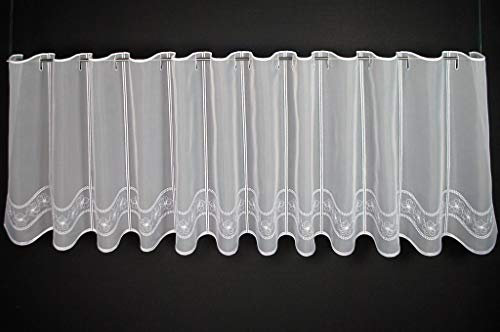 Gerster Scheibengardine Blume auf Welle 45 cm hoch Weiß - Wunschbreite frei wählbar durch gekaufte Menge in 16 cm Schritten - Meterware