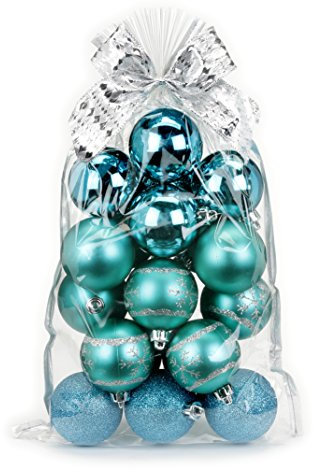 20 Stk. Christbaumkugeln 6cm Kuststoff // PVC Weihnachtskugeln Baumschmuck Dekor Motive Plastik Christbaumschmuck Mix Set Weihnachten Geschenk (türkis)