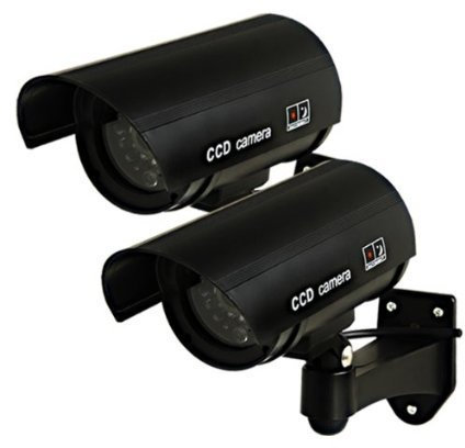 Rheme Fake CCTV,Dummy Security Camera, Fake CCTV Surveillance System with Realistic Red Flashing Lights and Warning Sticker for Indoor Outdoor 2 Pack